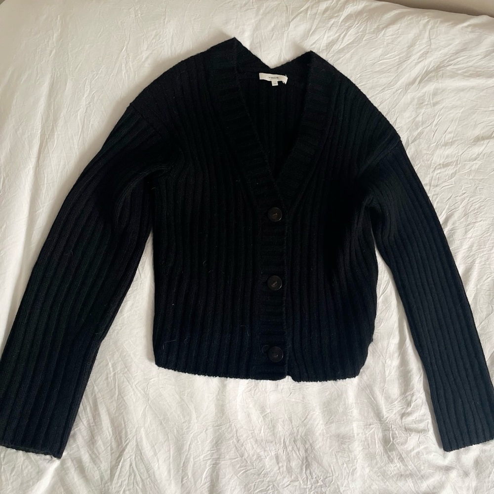 Vince Women's Black Ribbed Cardigan Sweater Size S